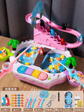 Medium-sized stair climbing slide toy set - pink [20 fish, 4 fishing rods] + rechargeable battery