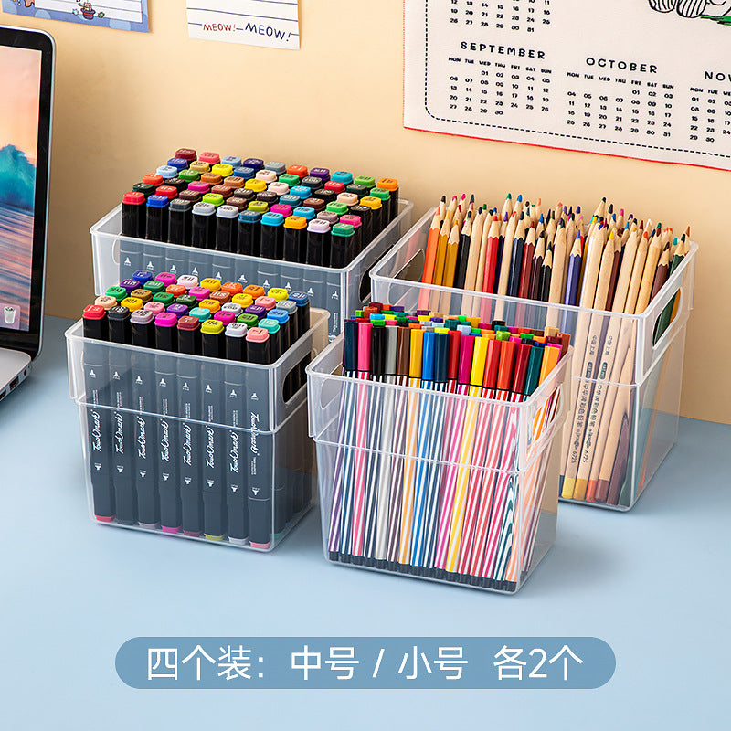 Desktop Drawer Marker Stationery Storage Box Plastic Transparent Pen Holder Sundries A4 Book File Storage Box Wholesale
