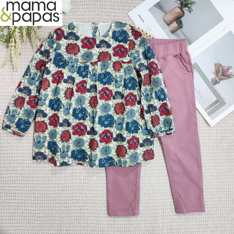 Mamapapas baby girl's spring/autumn casual long-sleeve top + denim pants set (export quality)