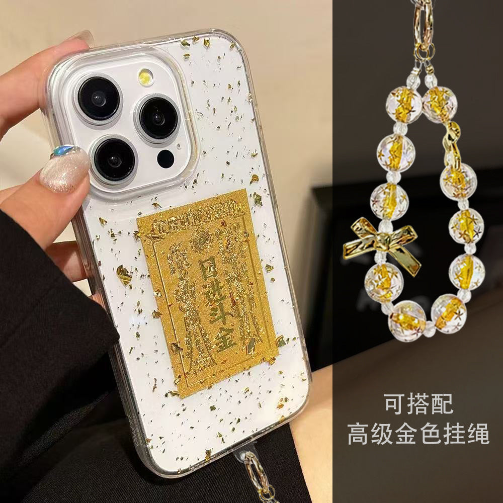 Transparent epoxy gold foil iphone 17 pro max text phone case apple 16 acrylic protective cover 15