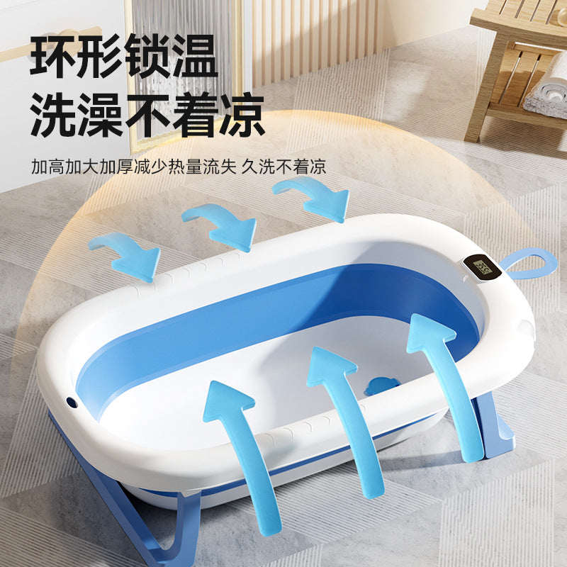Large collapsible baby bathtub - portable baby bathtub for home use - infant and toddler bath seat - plastic newborn and children's bath supplies