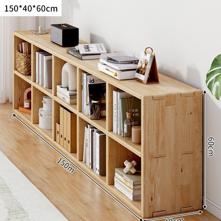 Solid wood bookshelf shelf floor-to-wall combination lattice cabinet living room kindergarten storage low household bookcase