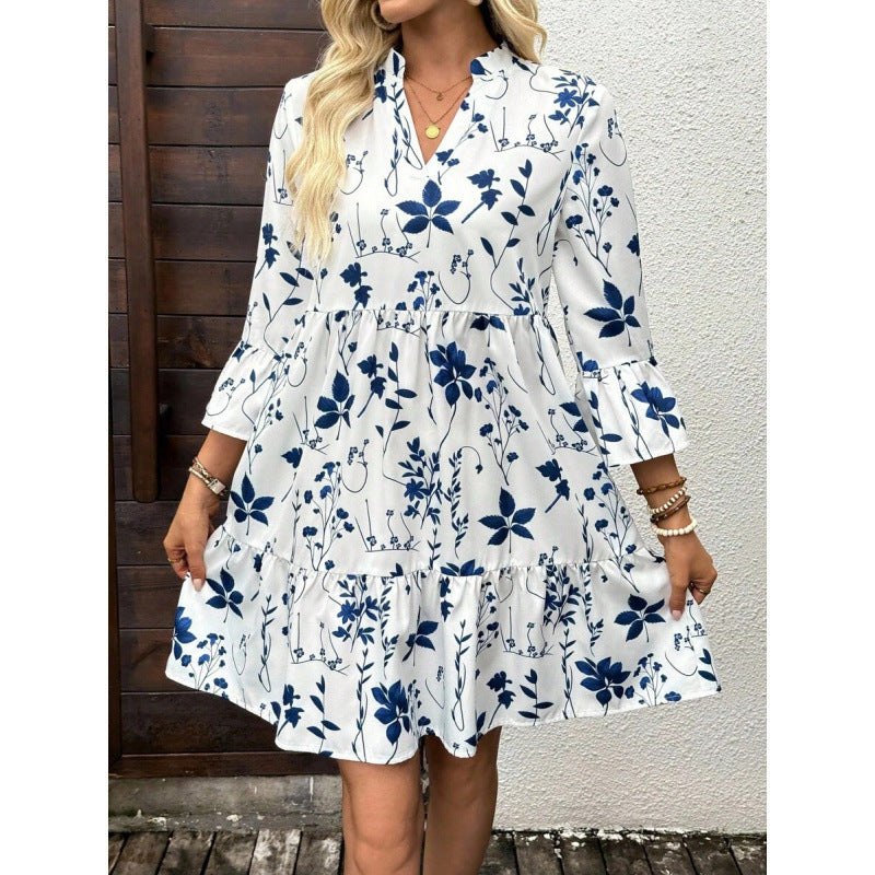 Amazon summer european style casual minimalist elegant bohemian romantic vacation v-neck dress for women