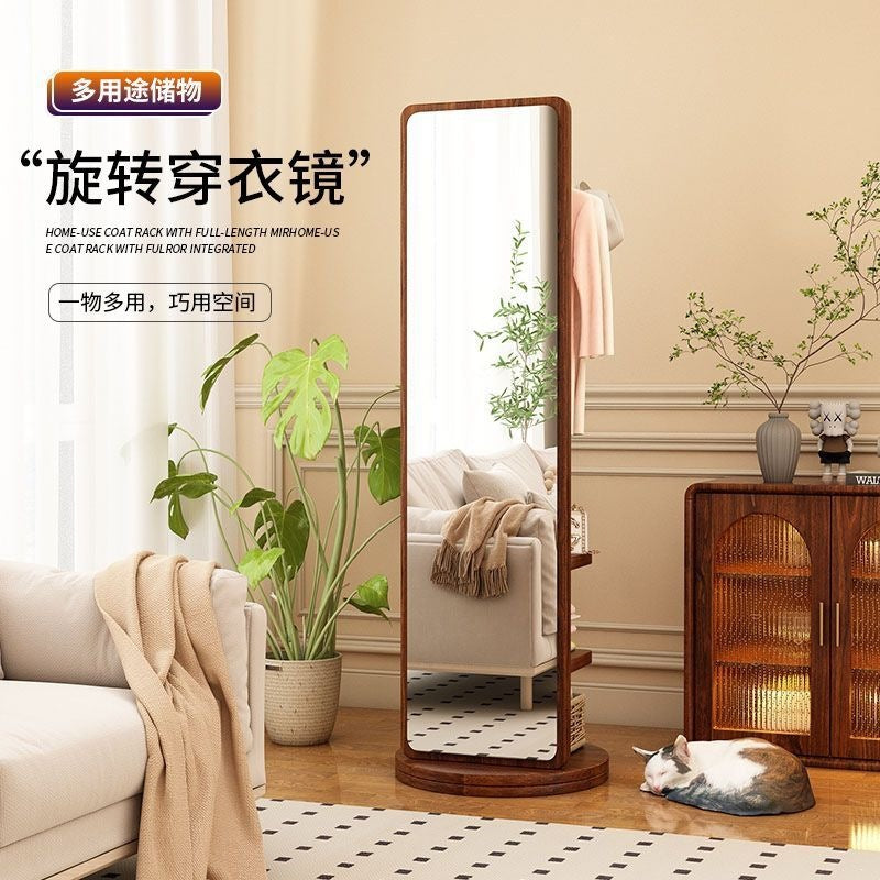 New premium floor-mounted dressing mirror for home bedroom, rotating mobile try-on mirror, multifunctional living room storage coat rack