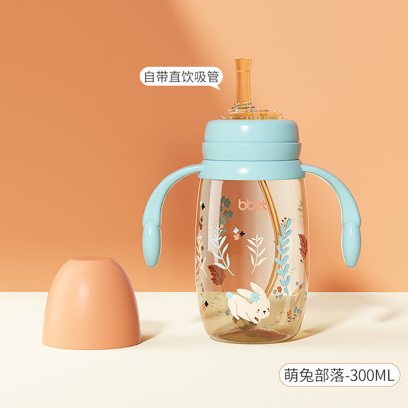 Dual-use straw cup for toddlers (1-2-3 years) with handle - leak-proof ppsu sippy cup for babies and young children - anti-choking design for learning to drink