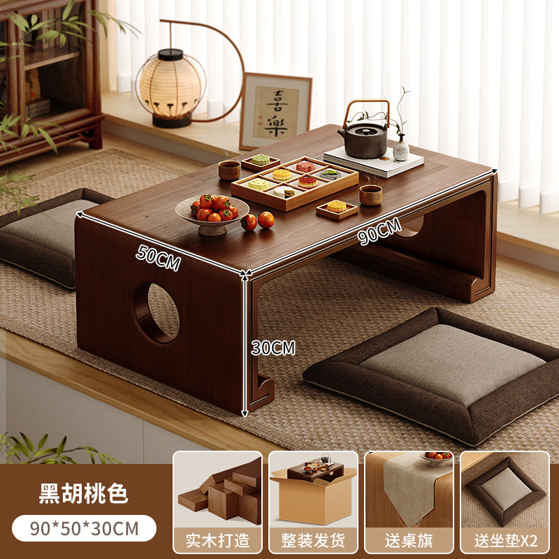 Solid wood bay window cabinet storage locker household balcony renovation window sill antique bookshelf Japanese dust-proof bookcase