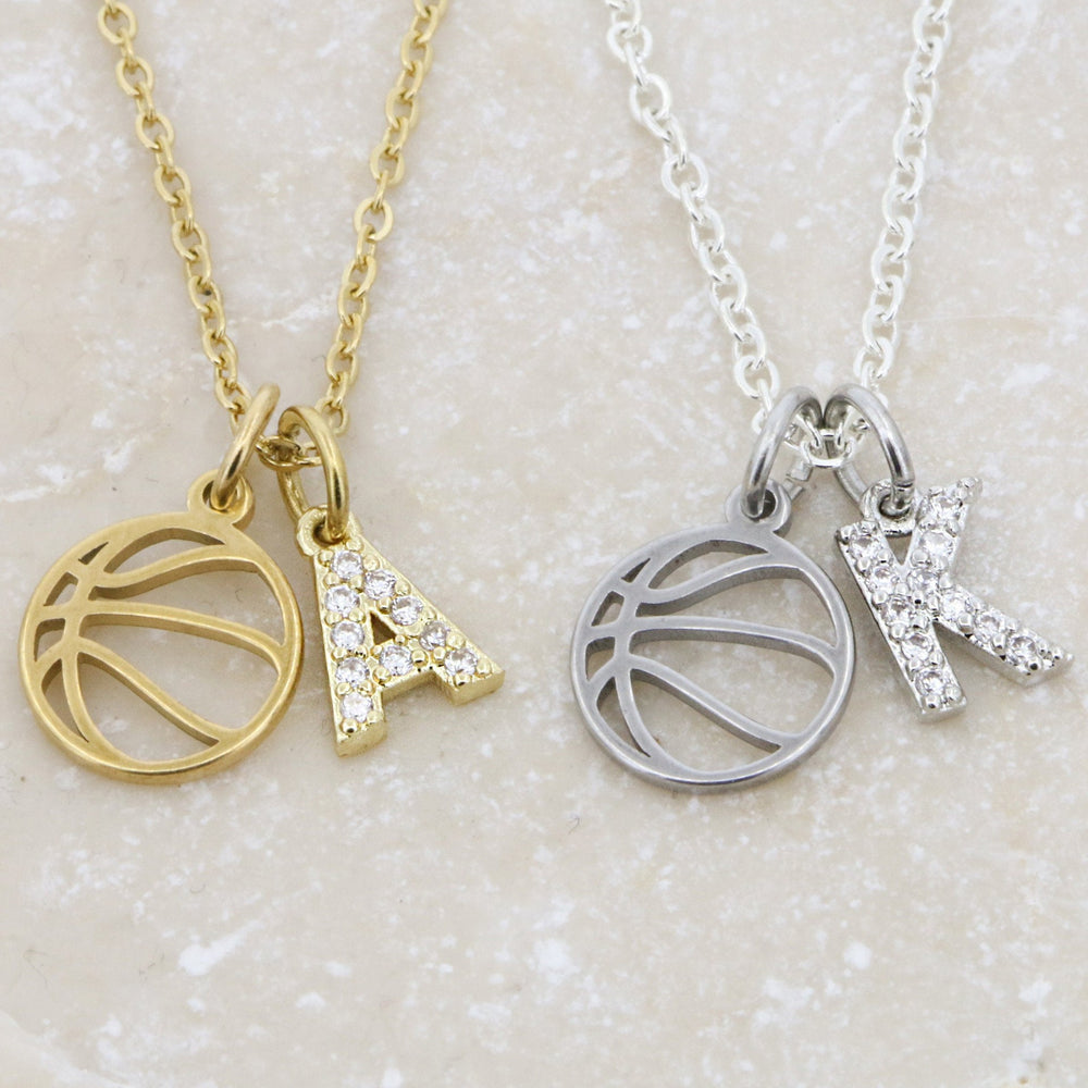 New arrival cross-border style cut out basketball sports necklace 26 initial letters inlaid with diamonds pendant clavicle chain women's jewelry