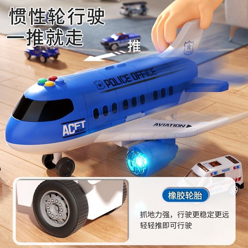 Kids' ejection transforming airplane storage toy set - alloy car, realistic fire truck, construction vehicle, police car, and transport helicopter for boys
