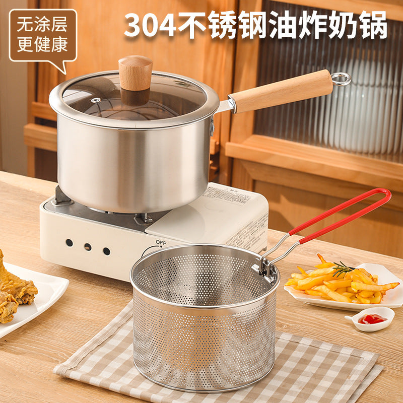 304 stainless steel mini for home fuel-saving multifunctional fryer for frying large-capacity tempura and cooking noodles to filter residue and supplementary food