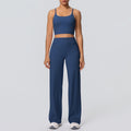 Sexy strappy back sports bra set with high-waisted wide-leg straight-leg yoga pants - perfect for outdoor leisure, running, and fitness