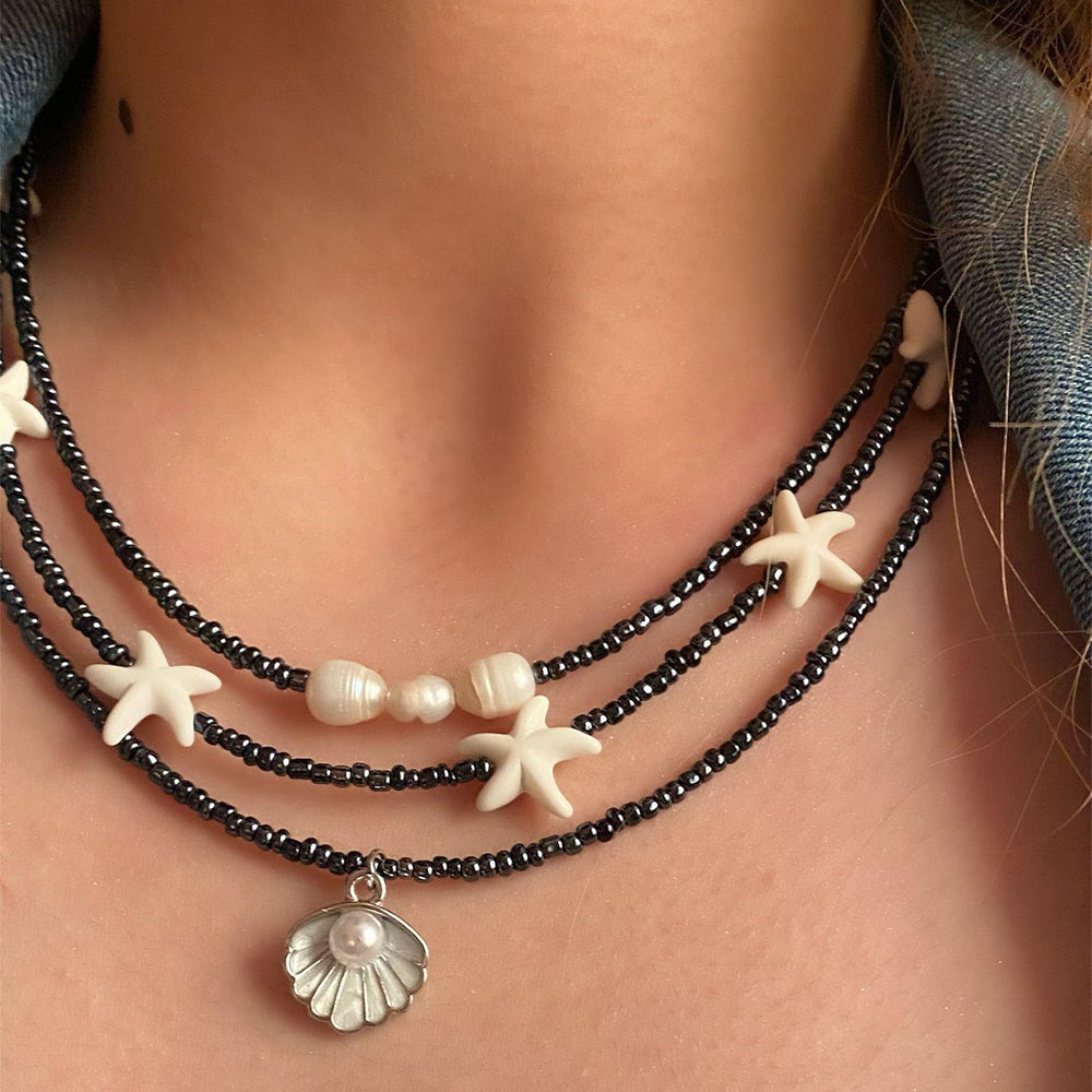 Black rice bead necklace wholesale cross-border shell necklace pearl women's niche design bohemian style clavicle chain