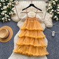 Qianjinfeng cake skirt suspender dress for women summer heavy industry fungus edge multi-layered ruffles age-reducing fairy dress
