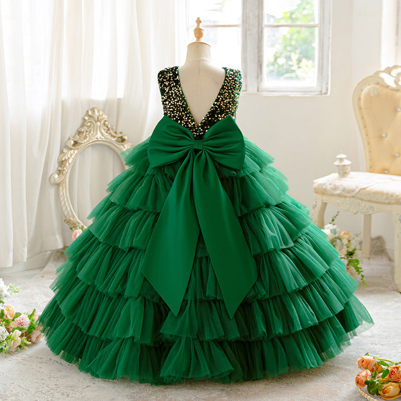 Ready-to-ship, hot-selling girls' dresses! new cross-border styles, european and american chic, tiered cake dresses for kids. high-end, european and american inspired