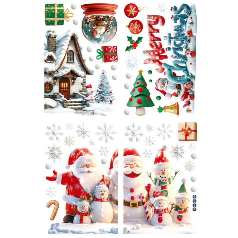 New  happy Santa Claus snowflake gift box party decoration glass window static sticker glue-free window grilles painting