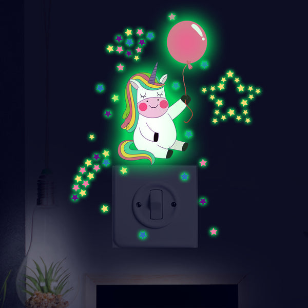 New  balloon luminous rainbow cute unicorn decoration wall ceiling self-adhesive beautiful sticker