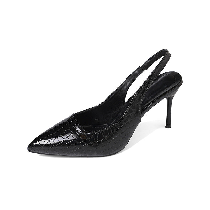 2025new arrivalfashion patent leather stiletto flats pointed toe shallow back lift single strap high heel flats