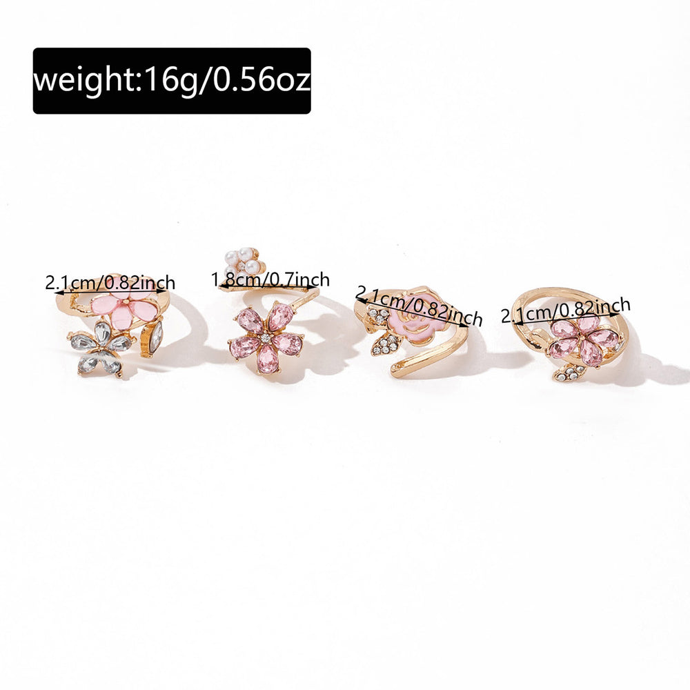 ins pink flower ring set for women, fashionable niche fairy style, sweet and light luxury diamond-encrusted hand jewelry