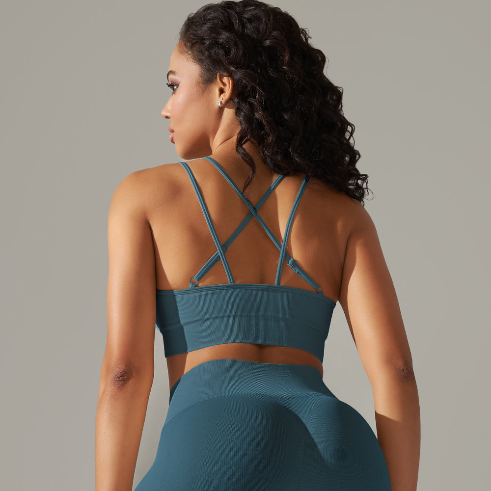 Amazon's new seamless knitted sexy back yoga wear breathable sweat-absorbent running fitness tops sports bra
