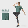 New arrivalplaid thin and breathable quick-drying yoga clothes round neck easiest for match night running reflective strips sports short-sleeved women dss059