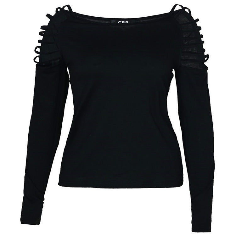 cross-border    spring/summer women's solid color cold shoulder tie-up casual top