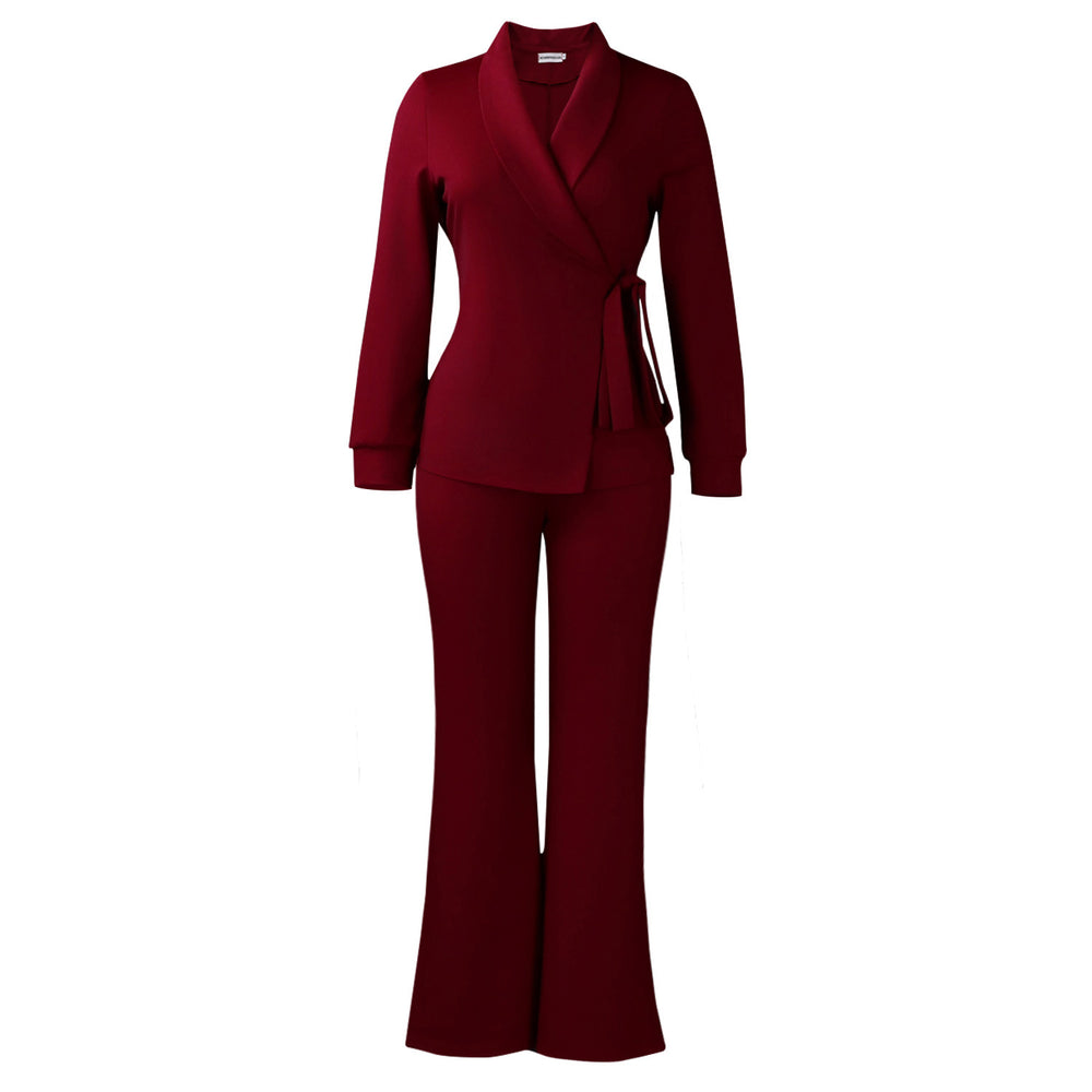 D601 european and american style women's fashion two-piece set: chic tie-up blazer and pants - new autumn/winter  collection