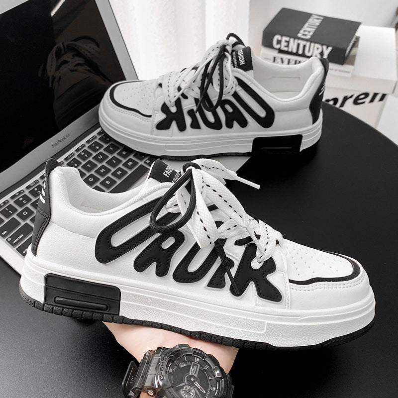 Spring & fall men's shoes 2025new arrivaltrendyeasiest for match hong kong style casual flat shoes youth heightening sports white trendy shoes
