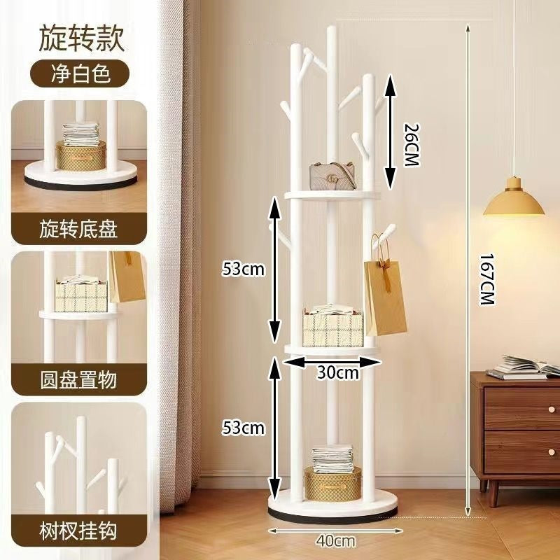 Accessible luxury solid wood coat rack, rotatable clothes rack, floor-standing bedroom for home office, non-occupying storage rack