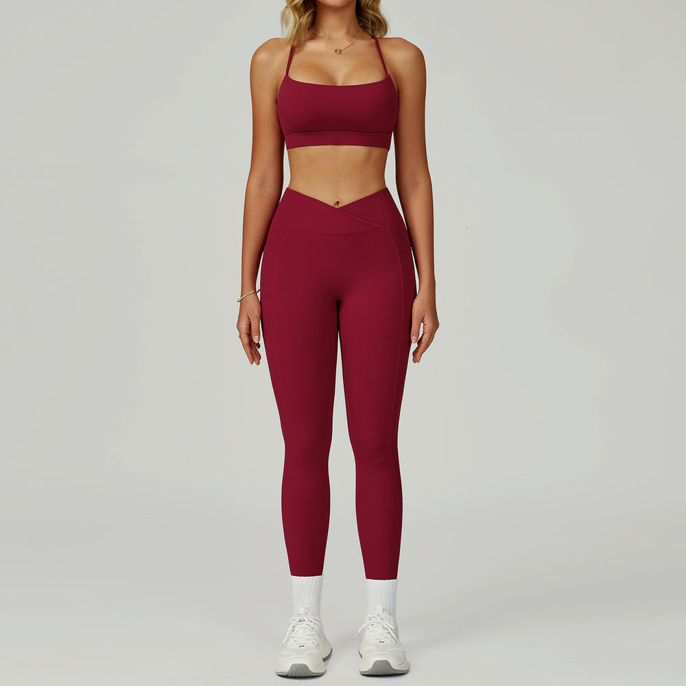 nude yoga suit cut out beautiful back yoga suit women's high waist belly wrap tight running fitness suit 2030