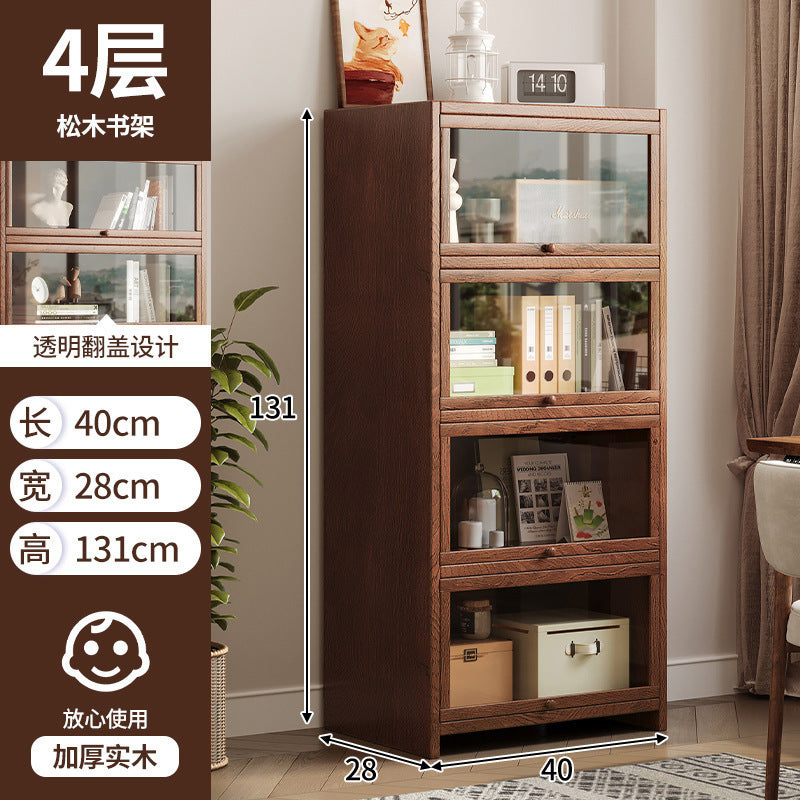 Solid wood bookshelf Shelf Living room floor-to-ceiling glass door New Chinese cabinet Locker Household dust storage bookshelf