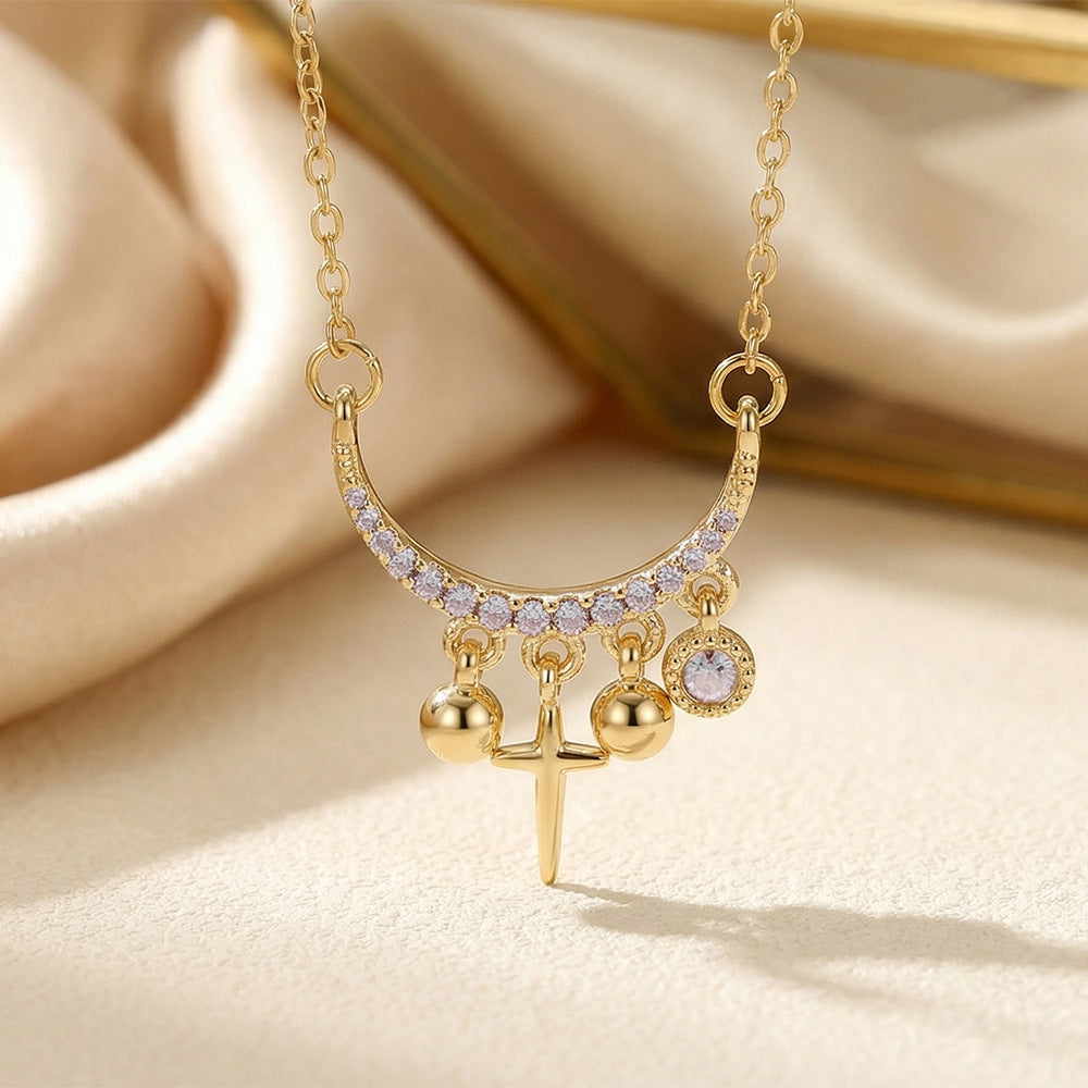 K-style trendyfashion copper inlaid zirconium smiley face necklace for women accessible luxuryniche stylecasualelegant non-fading clavicle chain jewelry