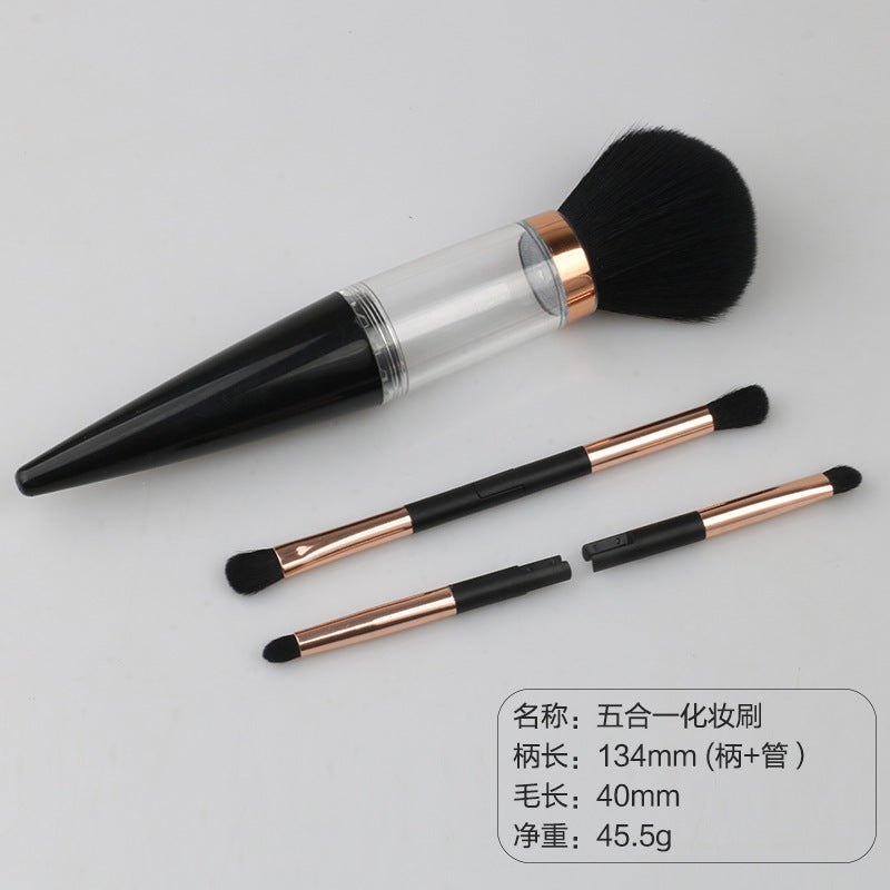 Conical 5-in-1 portable makeup brush set - includes single powder brush, multi-functional eyeshadow brush, blush brush, and makeup brush