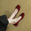 Vintage bow square toe low-cut flats - women's 2025 spring/autumn new collection - patent leather wedding shoes