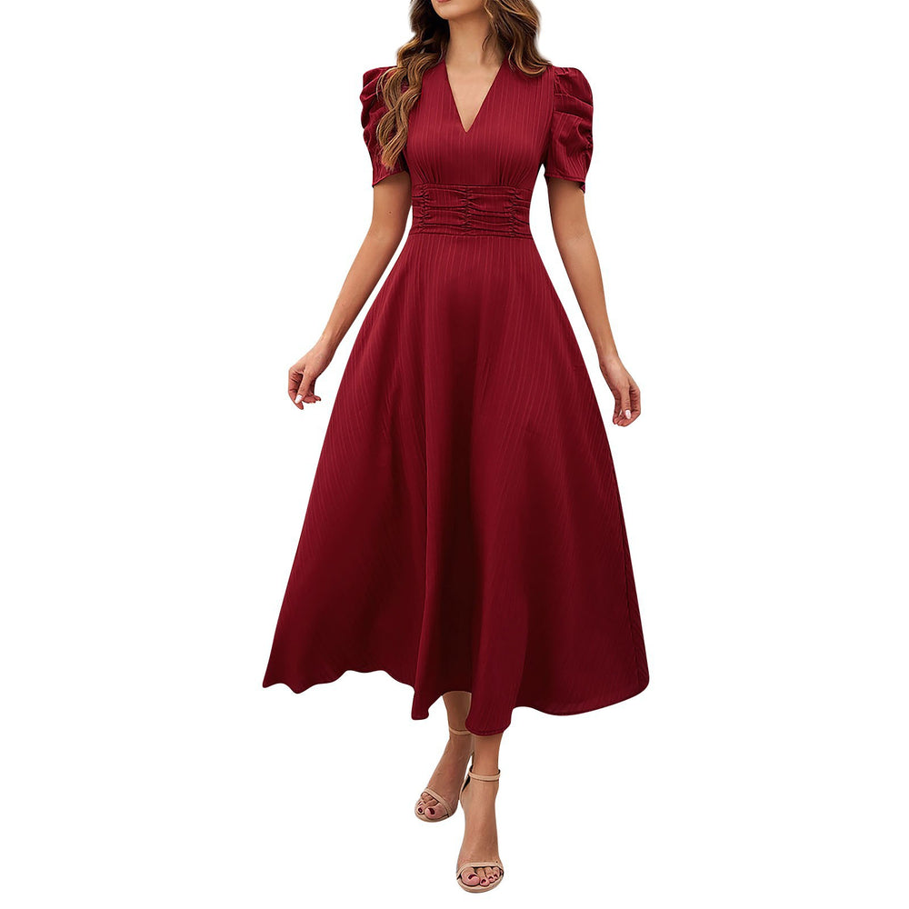 spring/summer cross-border  women's fashion high-waisted solid color slim-fit short-sleeve dress