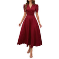 spring/summer cross-border  women's fashion high-waisted solid color slim-fit short-sleeve dress