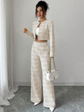 Versatile retro houndstooth elastic high-waisted wide-leg casual pants for women - autumn/winter loose fit, drapey, floor-length straight-leg trousers