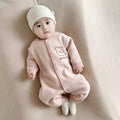 Men's and women's long sleeves baby outing clothes rompers fall and winter baby heattech jumpsuit cartoon fleece-lined khaki kids clothes