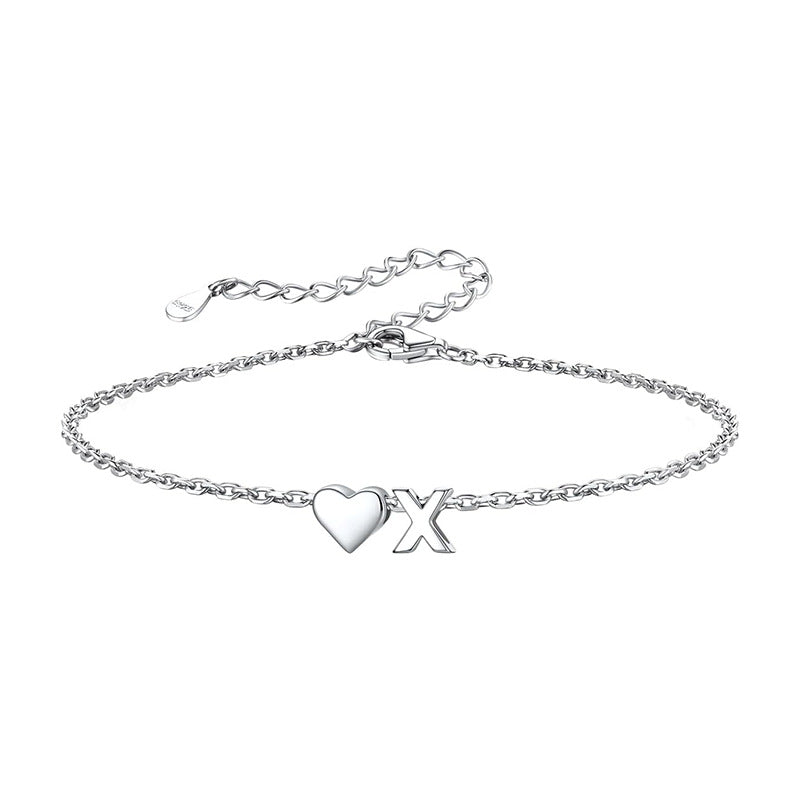 European and american style 26 alphabet letter bracelet for women - fashionable, minimalist, elegant stainless steel heart letter bracelet