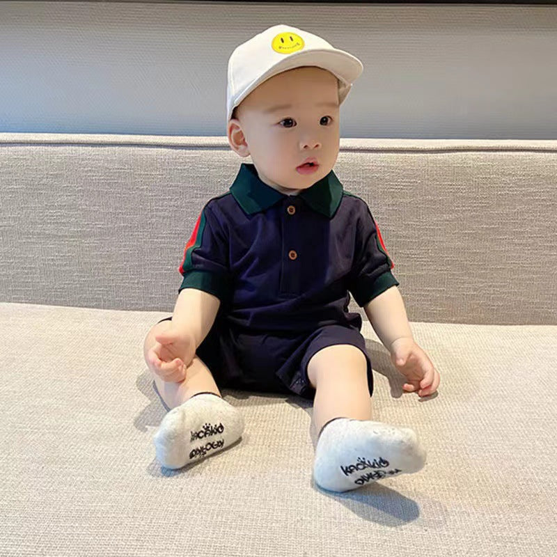 Newborn baby boy romper - short sleeve, lightweight summer style, infant triangle bodysuit, trendy & stylish outfit for outdoor wear