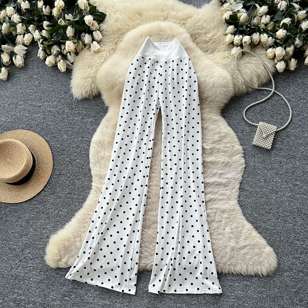 K-stylehigh waist polka dot casualcasualstraight-leg pants for women summer lazy style slimming lookeasiest for matchcasualslimming lookpants