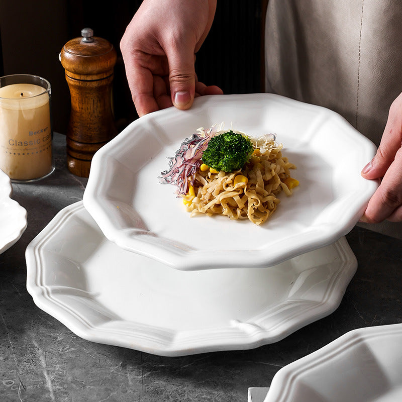 Creative hotel ceramic dinnerware set - unique restaurant & home use - pure white minimalist ceramic plates - western dinner plates - white porcelain serving dishes