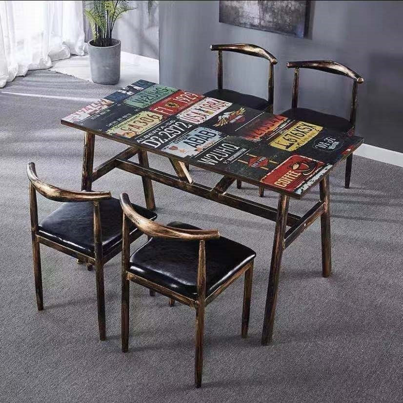 Economical dining table, restaurant stool, hot pot restaurant back chair, fast food table, chair, table and chair suit combination horn chair
