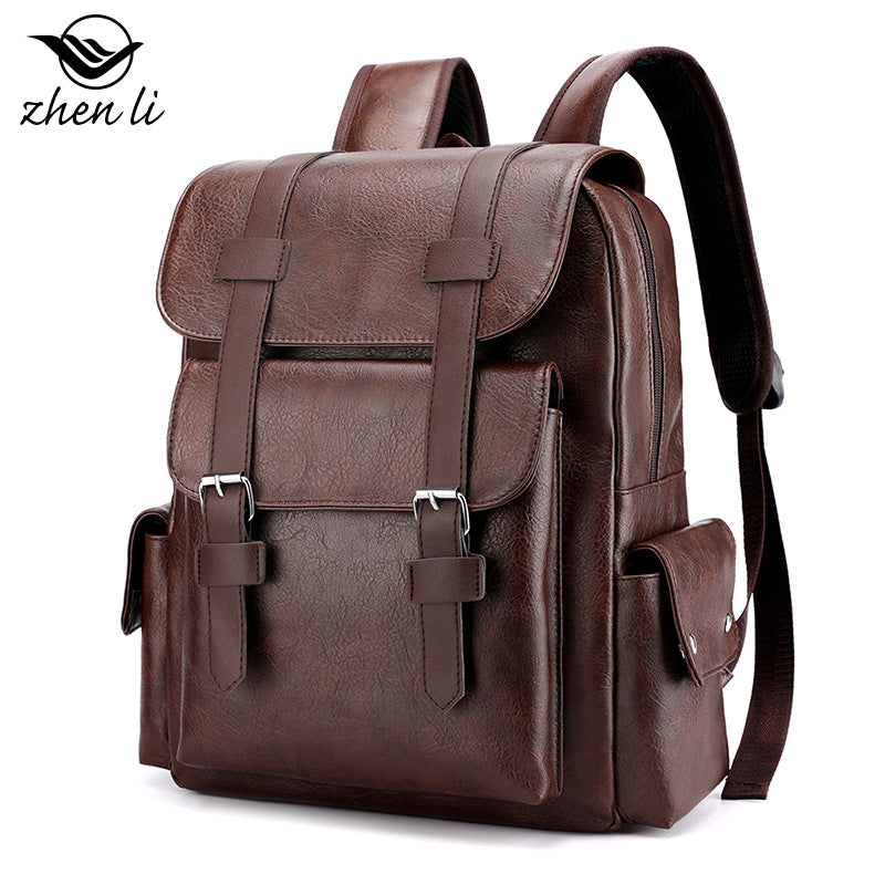 Cross-border large-capacity soft pu leather backpack leisure business computer bag student schoolbag going out travel backpack