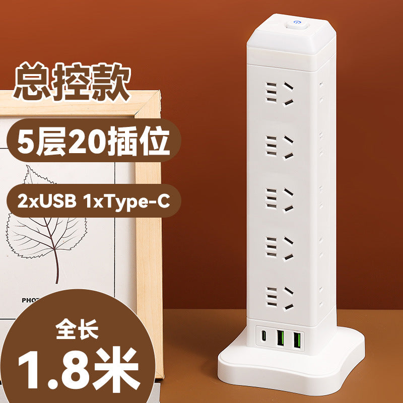Authentic home & office vertical power strip - multi-outlet, pure copper, with usb ports - tower style