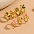 retro colorful ethnic style butterfly flower ring stylish drip oil niche style design ring jewelry wholesale