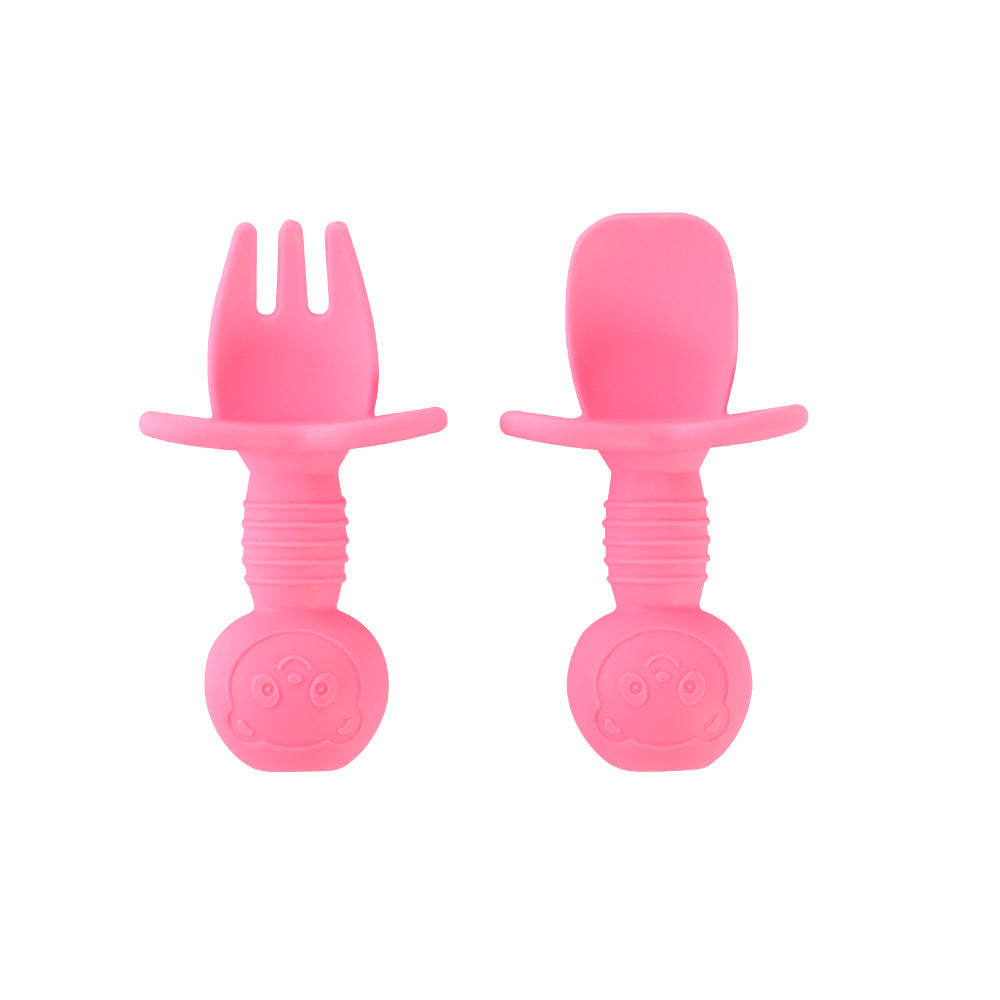 Children's bear fork and spoon set Baby eating training Silicone licking spoon Silicone fork and spoon Baby food supplement tableware spoon