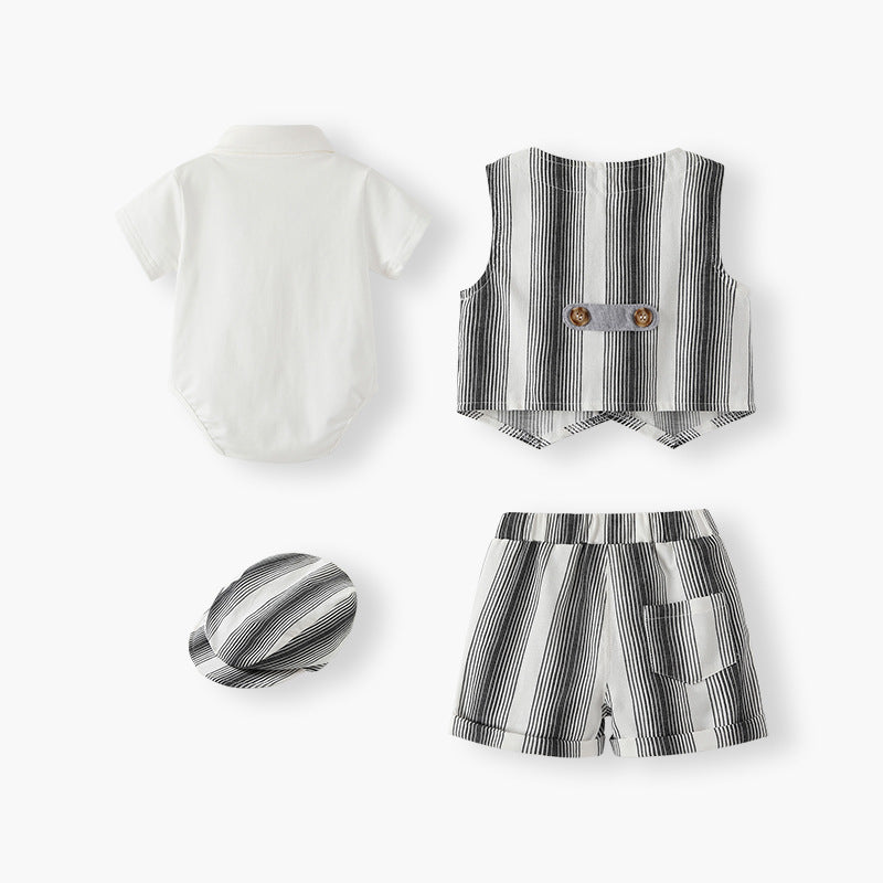 Boys' clothing  new collection: four-piece vest set - gentleman's plaid summer outfit for baby boys