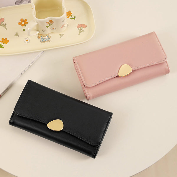 Jialuo women's wallet, classic lychee pattern three fold wallet, women's handbag long women's handbag purse leather