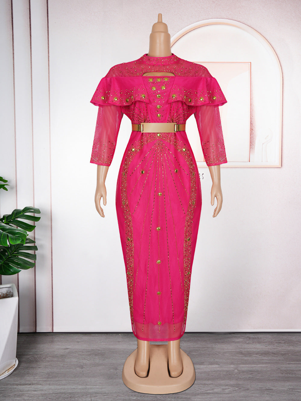 Fashion cross-border new arrival african  plus size women's dress fashion hot diamond beaded high waist hip skirt