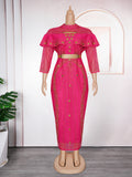 Fashion cross-border new arrival african  plus size women's dress fashion hot diamond beaded high waist hip skirt