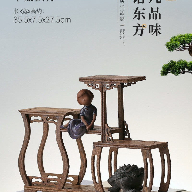Solid wood teacup rack Chinese Bogu rack storage box table rack Pu'er teapot stove tea set accessories